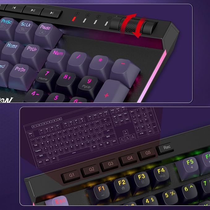 Redragon K580 Wired RGB Hall-Effect Magnetic Gaming Keyboard, Media Wheel | 0.1mm Adjustable Actuation for Valorant & FPS Stop-Shoot Precision, Zero Input Delay, 8K Polling, Fast Onboard Combo G Keys - Image 8