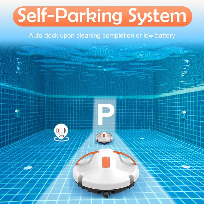 GMAPLAE Cordless Pool Vacuum for Above Ground Pool, Robotic Pool Cleaner with Dual Motors Strong Suction, 130 Mins Runtime, Auto-Parking, Pool Cleaner Robot for Inground Flat Pools Up to 1100 Sq.Ft - Image 5