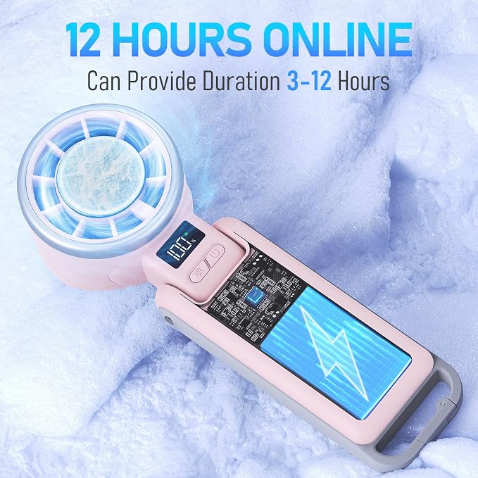 PlayHot Portable Handheld Turbo Fan with Ice Cooling, Rechargeable Personal Fan, Up tp 12Hrs Cooling, 5 Speed 25550RPM Powerful Portable Fan for Travel, Outdoor, Camping, Hiking (Pink) - Image 5