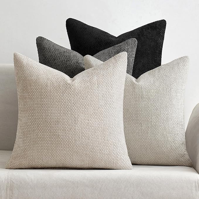MIULEE Pack of 4 Halloween Couch Throw Pillow Covers 16x16 Inch Neutral Cream/Grey Soft Decorative Chenille Pillow Covers Farmhouse Accent Cushion Covers for Boho Home Decor Sofa Bedroom Living Room by MIULEE