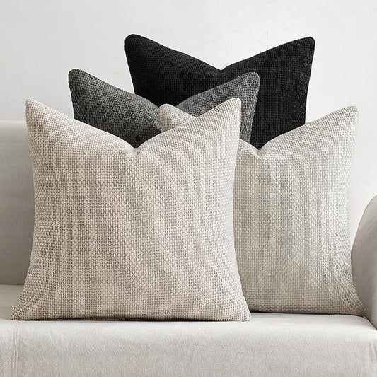 MIULEE Pack of 4 Halloween Couch Throw Pillow Covers 16x16 Inch Neutral Cream/Grey Soft Decorative Chenille Pillow Covers Farmhouse Accent Cushion Covers for Boho Home Decor Sofa Bedroom Living Room by MIULEE