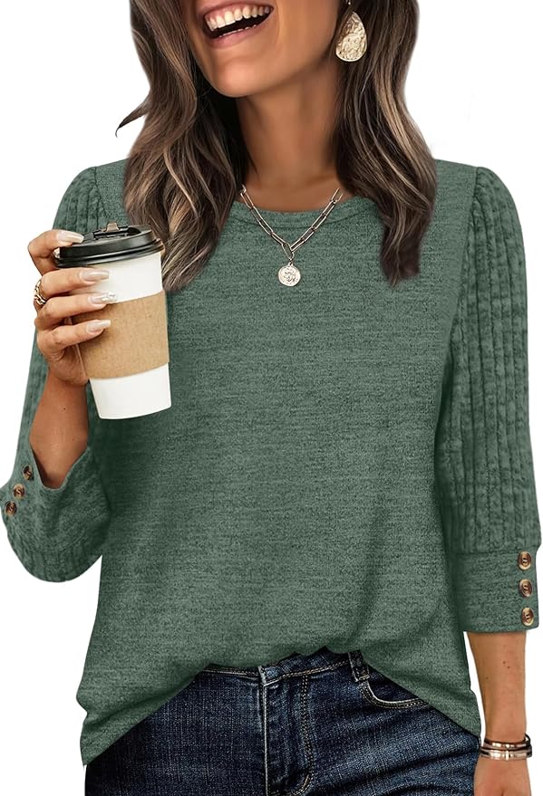 WIHOLL 3/4 Length Sleeve Womens Tops Sweaters Shirts Lightweight Spring Outfits 2026 Winter Clothing S-2XL by WIHOLL