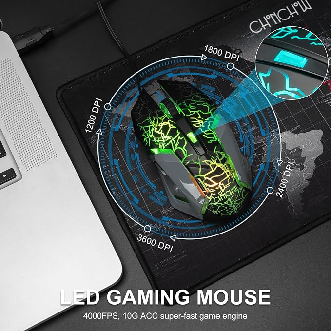 CHONCHOW Gaming Keyboard and Mouse Combo RGB LED Backlit USB Wired Key Board 3200dpi Mice Mechanical Feel Compatible with Xbox one ps5 Windows Laptop Computer(Grey-Black) - Image 5