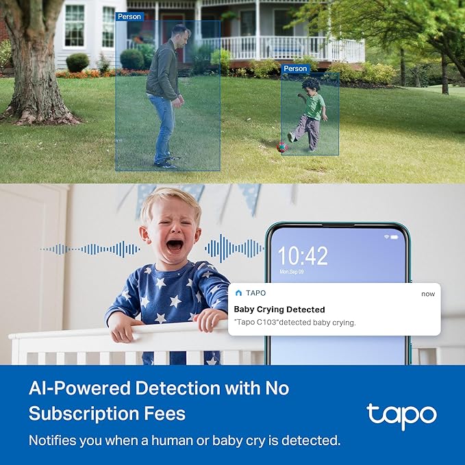 Tapo 1080p Indoor/Outdoor Security Camera - Free Person/Motion/Baby Cry Detection, Color Night Vision, IP65 Weatherproof, SD/Cloud Storage, Works w/Alexa & Google Home HybridCam - Image 3