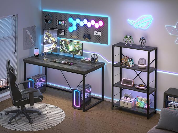 EXCEFUR Modern Home Office Desk, Wood and Metal Computer Desk, Industrial Writing Study Gaming Table for Living Room Bedroom, Rustic Grey, 53 inch - Image 3