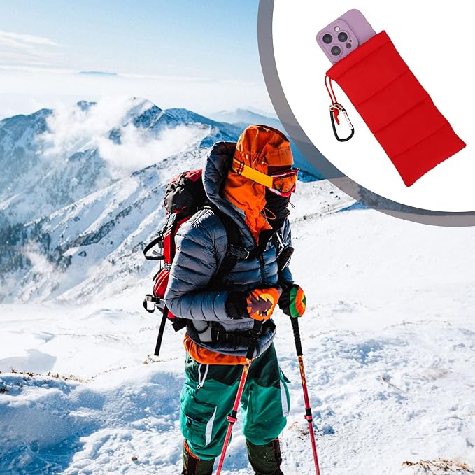 Lyreh Thermal Phone Pouch, Down Cotton Warm Phone Case Cover Bags with Buckle Prevents Freezing & Overheating Protector Cellphone Pouch Ideal for Outdoor Camping Hiking Skiing (Red) - Image 5