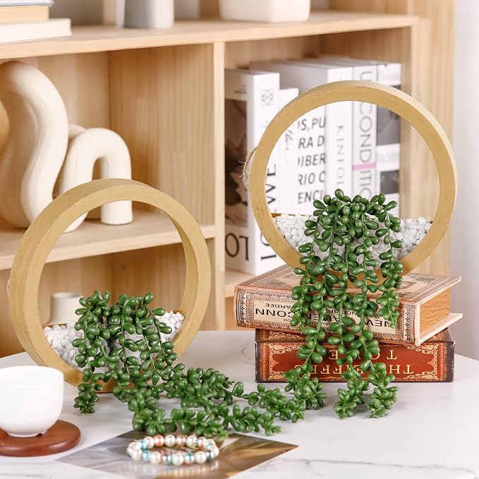 Der Rose 2 Pack Boho Wall Decor Fake Plants 15" Hanging Artificial Succulents Plants for Bohemian Living Room Bathroom Accessories - Image 2