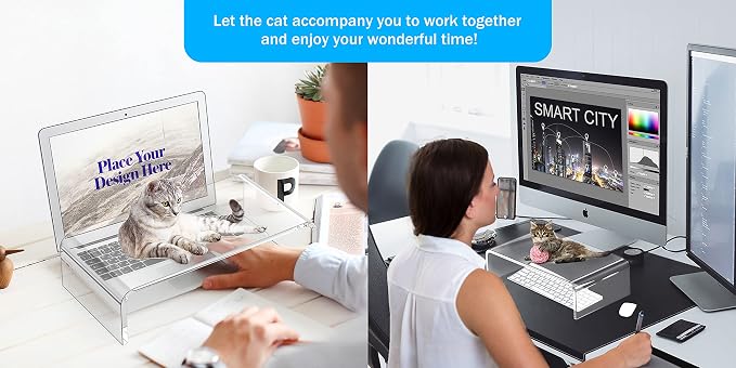 Acrylic Monitor Stand Riser Clear Laptop Stand Riser L15 xW7.5 xH4 | PC Holder, Compatible with All Notebooks and Monitor, Decoration for Office & Home,White Aesthetic Design, Office Supplies - Image 5