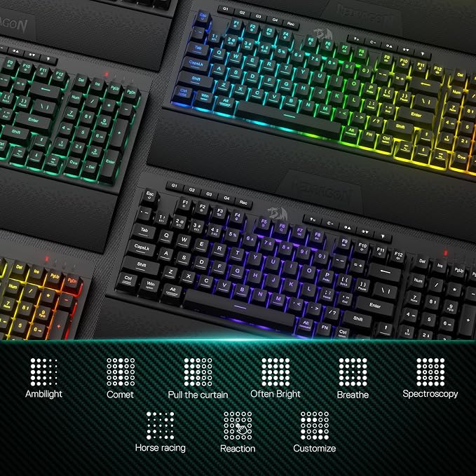 Redragon K515 PRO Shiva RGB Wireless Membrane Gaming Keyboard, 98 Keys Mechanical-Feel Keyboard w/Smooth Linear Switch, On-Board Macro & Multimedia Keys, Detachable Wrist Rest, Software Supported - Image 6