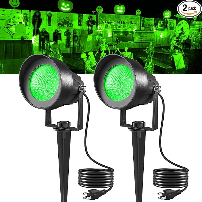 T-SUN Green Spotlight Outdoor, Waterproof LED Landscape Lighting with US Plug, Easy Install 270° Adjustable Outdoor Spot Lights for Garden Tree Yard Decor, 2 Pack by T-SUN
