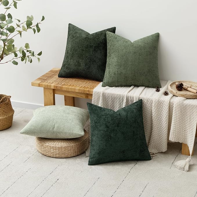 MIULEE Pack of 4 Couch Throw Pillow Covers 16x16 Inch Green Soft Decorative Chenille Pillow Covers Farmhouse Accent Cushion Covers for Boho Spring Home Decor Sofa Bedroom Living Room - Image 4