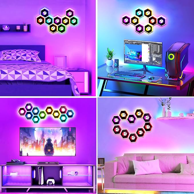 Hexagon LED Lights - 12 Pack Smart APP Gaming Decor | Gaming LED Light with Remote Control & Music Sync Honeycomb Shape Hexagon Wall Lights for Bedroom, Living Room Wall - Image 5