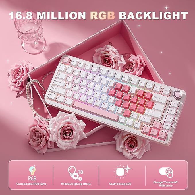 YUNZII B75 PRO 75% Wireless Mechanical Keyboard (White Heart,MilkV2) | Hot Swap Keyboard with Knob, Gasket Mount, Creamy Pre-lubed Switch for Smooth Typing, BT/USB-C/2.4G, for Gaming - Image 6