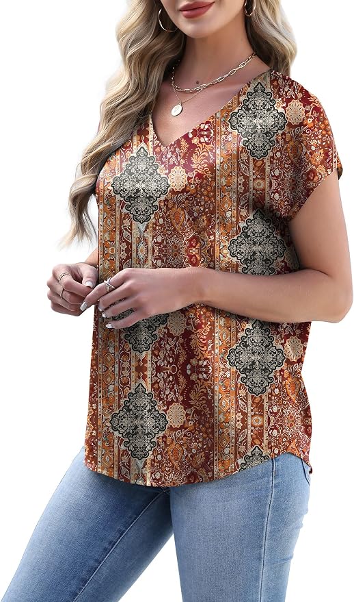 WIHOLL Womens Satin Summer Tops Cap Short Sleeve Blouses V Neck Shirts Business Casual Outfits Fashion Clothing 2026 - Image 3
