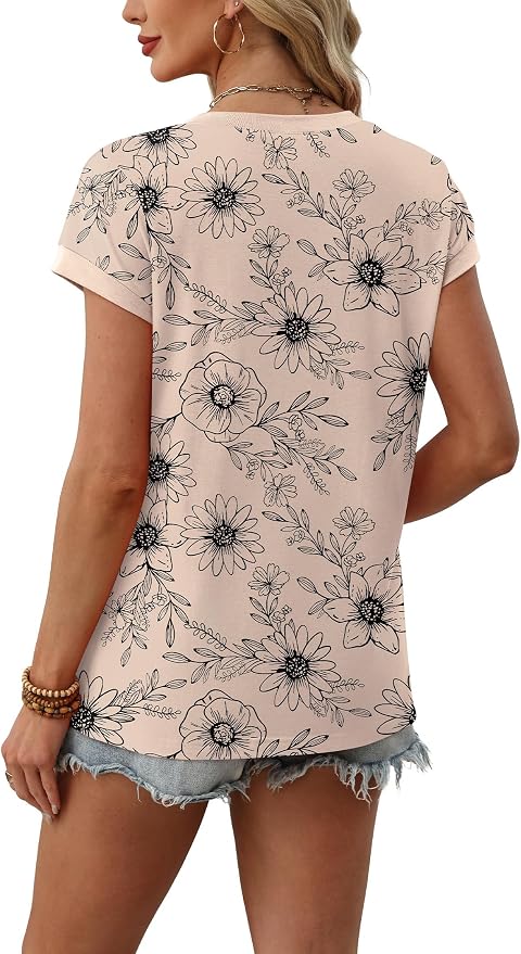 WIHOLL Womens Summer Tops 2026 Cap Short Sleeve Shirs V Neck T Shirts Fashion Beach Vacation Clothes Color Block - Image 5