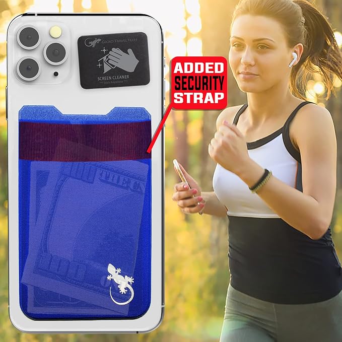Phone Wallet - Adhesive Card Holder - Cell Phone Pouch - Stick on Lycra Pocket by Gecko - Carry Credit Cards and Cash - Image 7