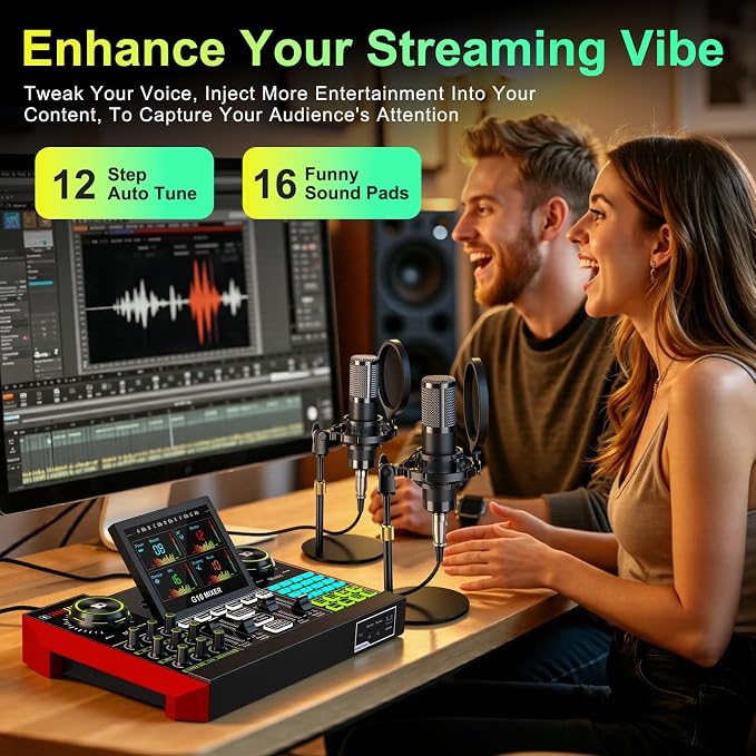 tenlamp G10 Podcast Equipment Bundle for 2 with Live Sound Board Audio Mixer - Two Condenser Mics, Voice Changer, Noise Reduction, for PC/Phone Streaming, Gaming, Singing, Podcast, Recording - Image 8