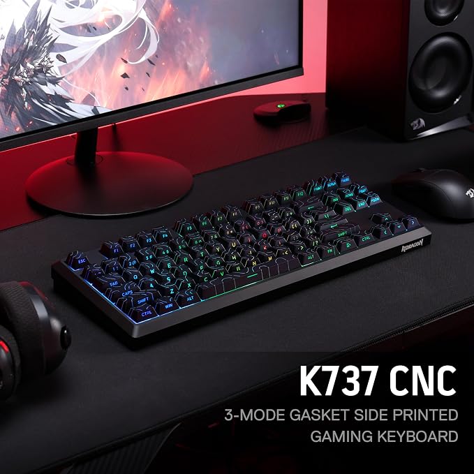 Redragon K737 PRO Wireless 87 Keys Gasket Gaming Keyboard, 80% Premium CNC Aluminum Mechanical Keyboard, Hot-Swap South-Facing LED Socket, 5-Layer Noise Dampening, Side-Printed PBT Contour Line Keycap - Image 9