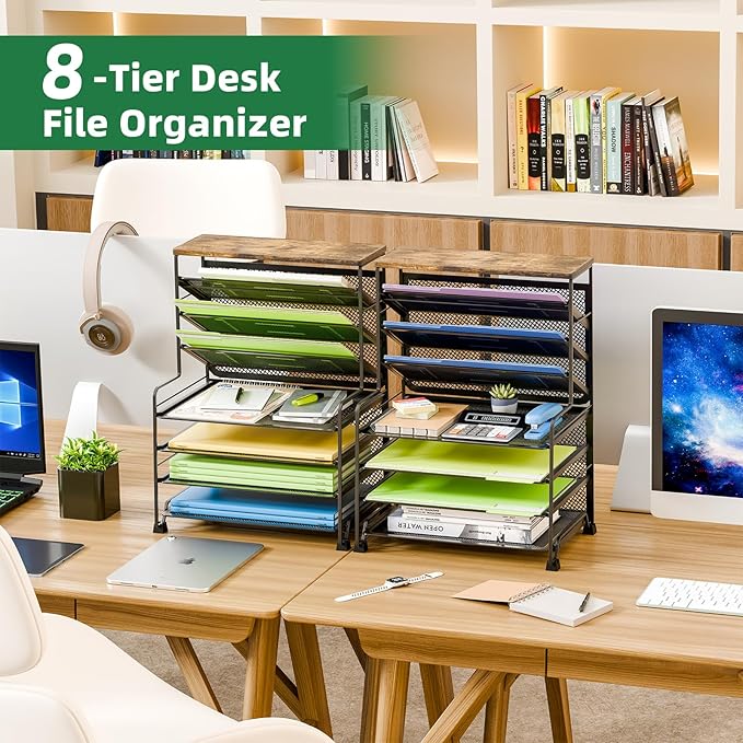 Simple Trending 8-Tier Desk File Organizer for Office, Home or School, Black - Image 4