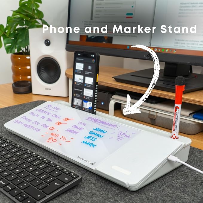 DeskBoard Buddy Desktop Whiteboard + 2 Markers (White with Wireless Charger) - Image 5