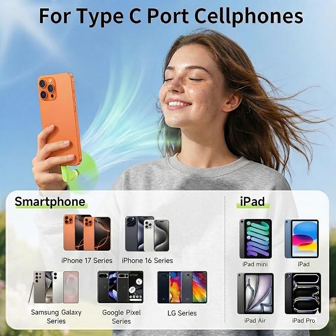 6Pack Type USB C Tiny Portable Phone Fan, Compatible with Apple iPhone 16/16p/16promax 15/15 Pro /15 Pro Max, Compatible with Samsung Galaxy S24 / S23 / 23 Ultra/ 24 Ultra/25 Ultra - Image 3