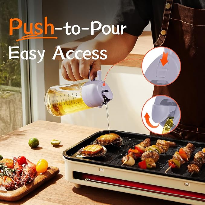 TrendPlain 16oz/470ml Glass Olive Oil Sprayer for Cooking - 2 in 1 Olive Oil Dispenser for Kitchen Gadgets, Air Fryer, Salad, and BBQ - Periwinkle - Image 4