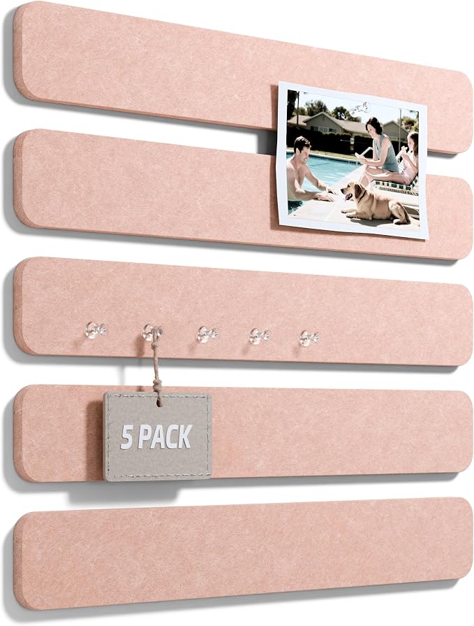 Fluxynara 13" x 2" Felt Wall Panels, Pink | 5-Pack Cork Board Alternative with 35 Push Pins, Adhesive Mounting for Bedroom Door or Home Office by FLUXYNARA