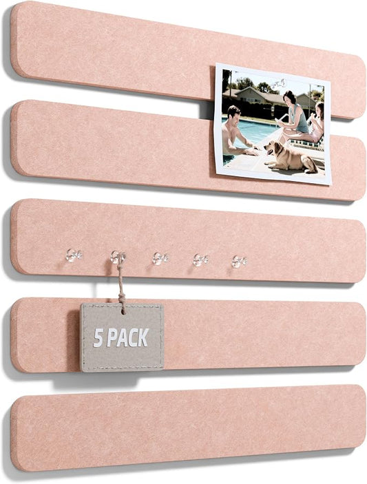 Fluxynara 13" x 2" Felt Wall Panels, Pink | 5-Pack Cork Board Alternative with 35 Push Pins, Adhesive Mounting for Bedroom Door or Home Office by FLUXYNARA