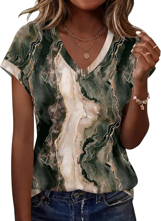 Rapbin Womens Summer Tops Women Blouses Dressy Casual V Neck T Shirts Short Sleeve Spring Tops for Women by RAPBIN