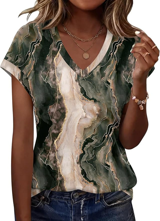 Rapbin Womens Summer Tops Women Blouses Dressy Casual V Neck T Shirts Short Sleeve Spring Tops for Women by RAPBIN