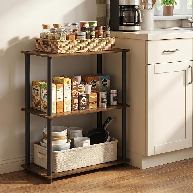 Furinno Turn-N-Tube Storage Shelves, 3-Tier Book Shelf, Corner Shelf, Toolless Open Shelves, for Organization and Storage, Living Room, Garage, Home Office, Amber Pine - Image 4