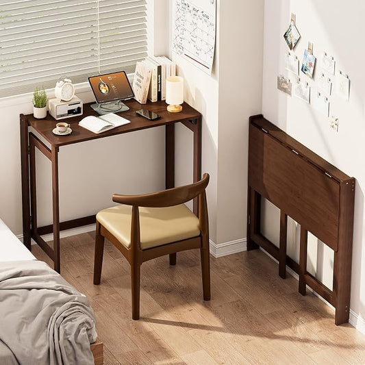 Folding Desk for Small Spaces, Bamboo Foldable Desk, Small Computer Table | Small Computer Desk, Mid Century, Fold Out，Compact Size, for Bedroom, Living Room, Apartment, Home Office by Unknown