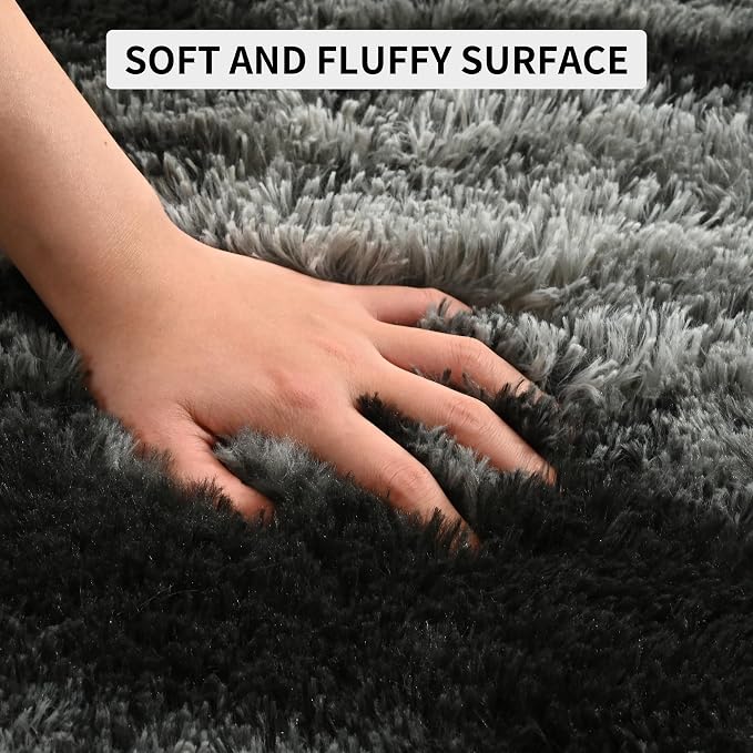 Tepook Fluffy Large Rugs for Living Room, 8x10 Area Rugs for Bedroom, Modern Shag Fuzzy Carpets for Kids Boys Girls, Plush Indoor Nursery Home Decor Rug with Non-Slip Bottom, Black Grey - Image 6