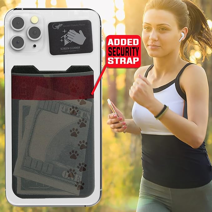 Phone Wallet - Adhesive Card Holder - Cell Phone Pouch - Stick on Lycra Pocket by Gecko - Carry Credit Cards and Cash - Image 8