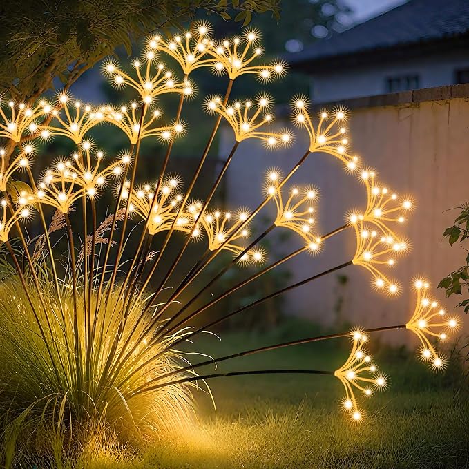 JJGoo Solar Garden Lights, New Upgraded 6 Pack Solar Swaying Starburst Light, Waterproof Fireworks Outdoor Lights, Yard Patio Pathway Decoration, Warm White by JJGoo