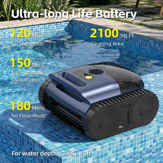 Pool Vacuum for Inground Pool, Cordless Pool Cleaner Robot with Smart Navigation, Self-Parking, LED Indicator, Wall&Waterline Above Ground Pool Vacuum Cleaning up to 2150 Sq.ft - Image 6