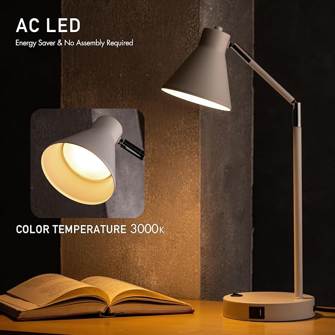 O'Bright Astrum - LED Desk Lamp with Dual USB Charging Ports, 100% Metal, 270 Degree Swivel Arms, Soft White Light (3000K), Bedside & Home Office Table Lamp, ETL Listed, White - Image 4