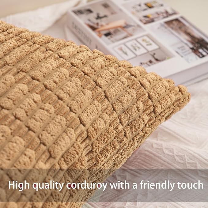 Aegero Pack of 2 Corduroy Decorative Throw Pillow Covers 24x24 InchSoft Striped Pillow Covers Modern Farmhouse Home Decor for Sofa Living Room Couch Bed（Coffee） - Image 2
