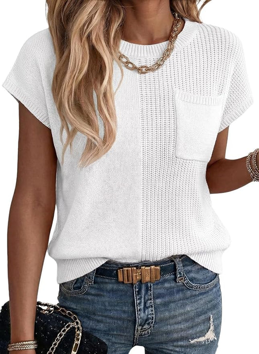 Dokotoo Summer Knit Tops for Women Sleeveless Crewneck T Shirts Casual Lightweight Sweater Blouses Shirts by Dokotoo