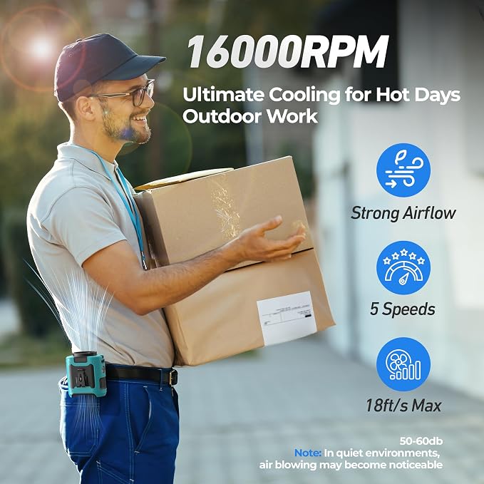 AMACOOL Portable Waist Fan Clip On, Gifts for Men Dad Husband, 10000mAh Rechargeable Wearable Shirt Fan, Powerful Belt Fans, Birthday Gifts for Women Jobsite Travel Camping Essentials 2026 - Image 5