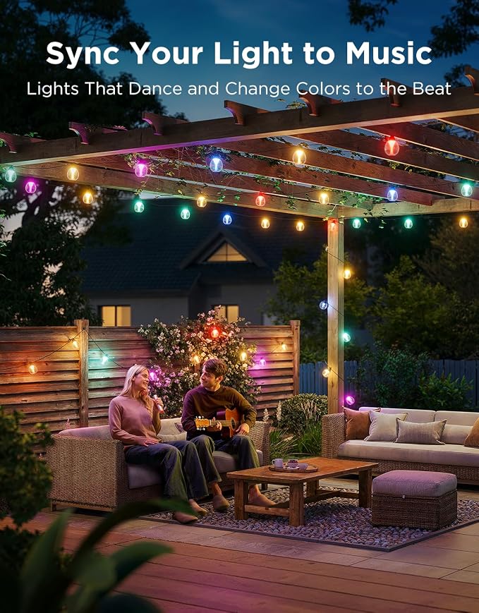 Govee Clear Bulb Outdoor String Lights, 48ft IP67 Patio & Backyard Lights | 15 RGBWIC Dimmable LED Bulbs, 111 Modes, Music Sync, IP67 Waterproof & Shatterproof, Work with Alexa, Google & Matter - Image 5