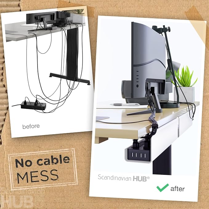 No-Screw Under Desk Cable Management Tray - Self-Adhesive Installation, Cord Management, Cable Tray, Under Desk Wire Organizer - White Set of 2 - Image 2