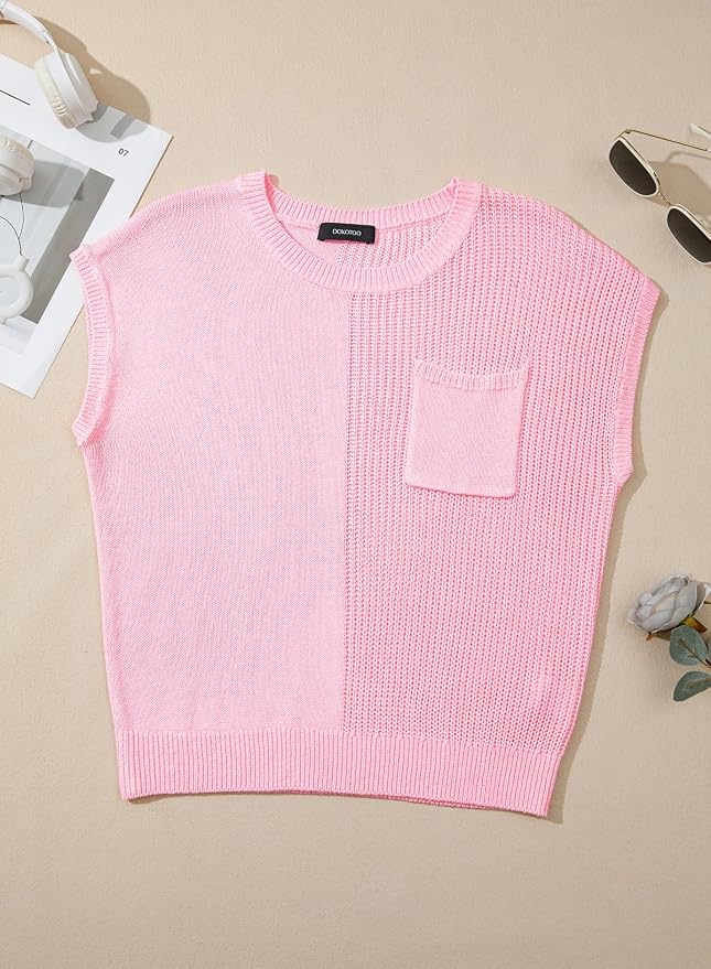 Dokotoo Summer Knit Tops for Women Sleeveless Crewneck T Shirts Casual Lightweight Sweater Blouses Shirts - Image 5