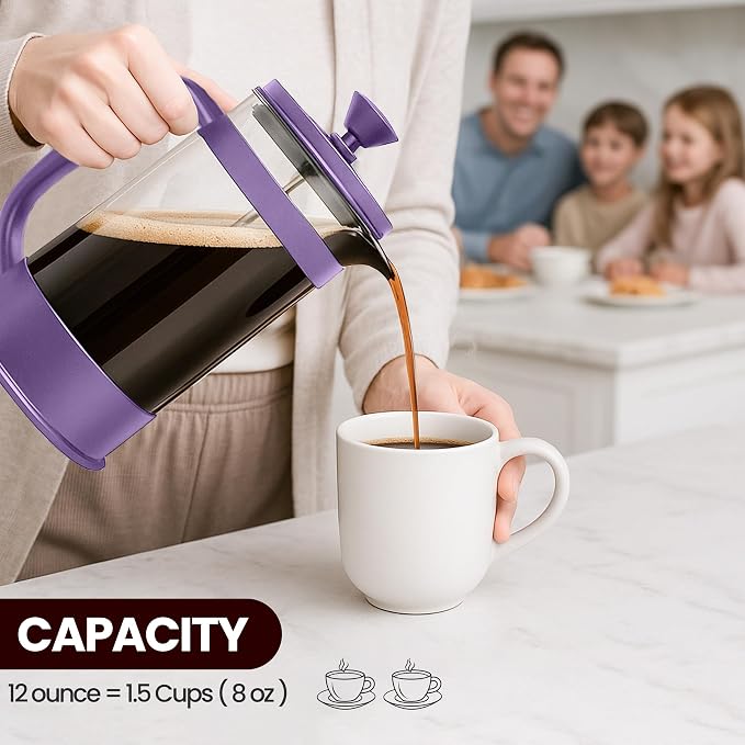 Utopia Kitchen 12 Ounce 0.35 Liter French Press Coffee Maker, Tea Maker, Travel Coffee Presses, Heat Resistant Thickened Borosilicate Coffee Pot for Camping Travel Gifts, Plum Pack of 1 - Image 6