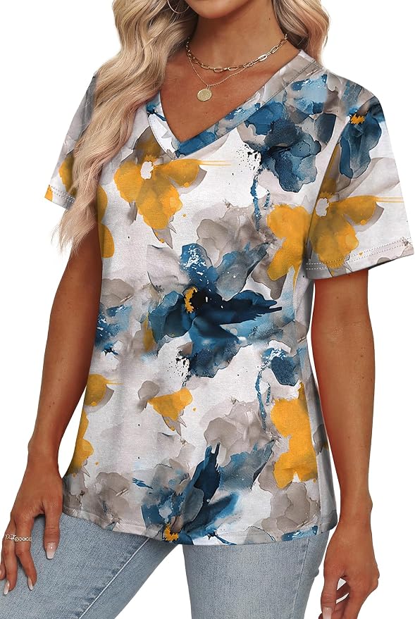 Alaroo Womens Summer Tops 2026 V Neck Short Sleeve Shirts Trendy Dressy Casual Vacation Outfits Printed - Image 3