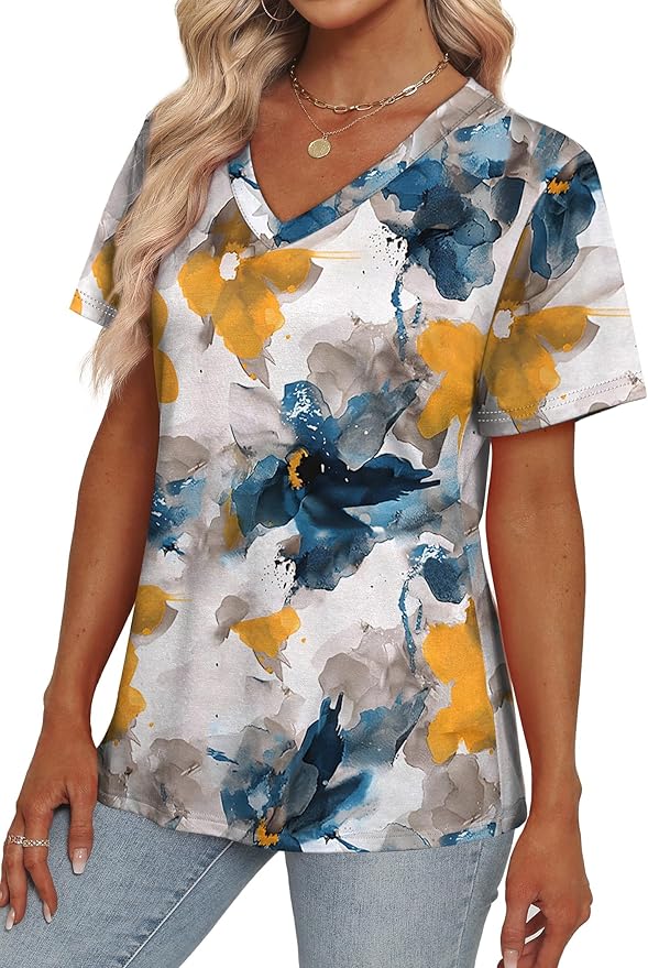 Alaroo Womens Summer Tops 2026 V Neck Short Sleeve Shirts Trendy Dressy Casual Vacation Outfits Printed - Image 3