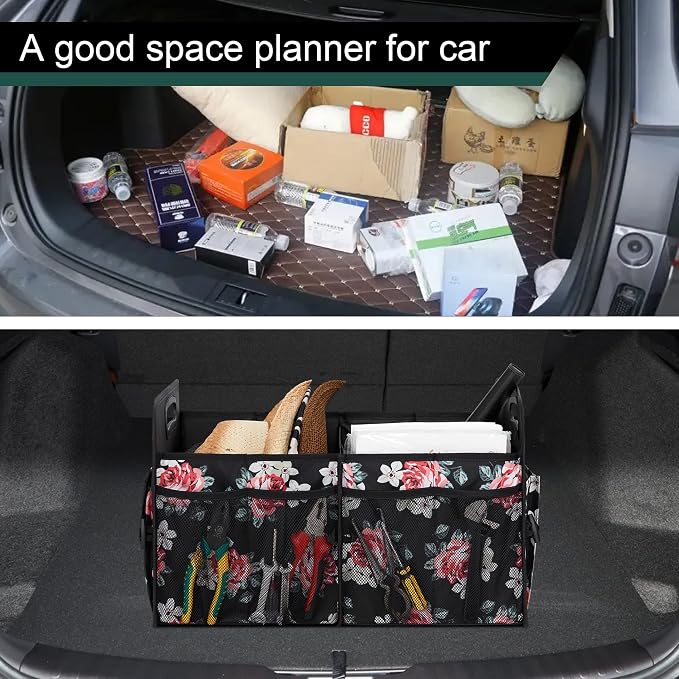 Femuar Car Trunk Organizer,Car Storage Organizer with 72L Large Capacity Waterproof Collapsible and 11 Pockets,Trunk Organizer for Car Suv/Jeep/Sedan, Large Size, Flower - Image 5