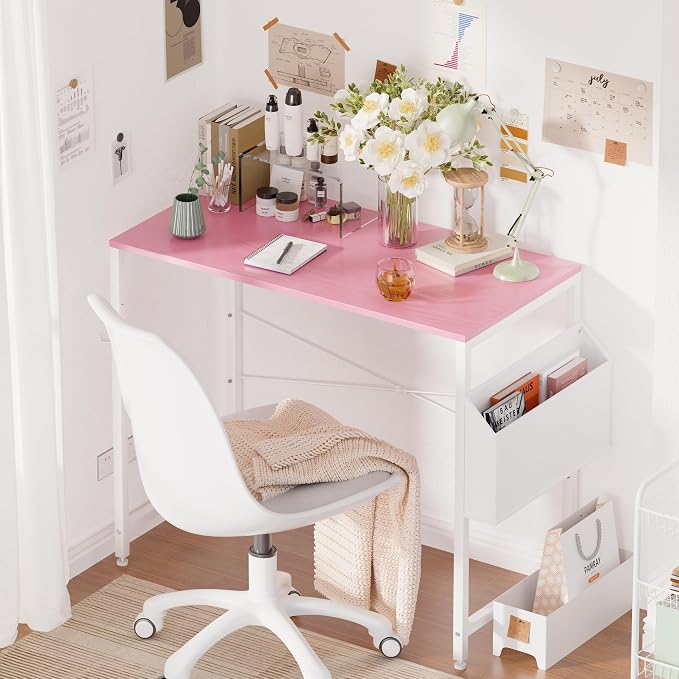 Pamray 32 Inch Computer Desk for Small Spaces with Storage Bag, Home Office Work Desk with Headphone Hook, Small Office Desk Study Writing Table - Image 2