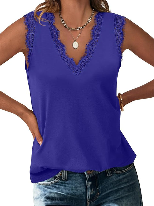ANRABESS Womens Lace Trim Tank Tops V Neck Sleeveless Shirts 2026 Summer Casual Trendy Dressy Cami Top by ANRABESS