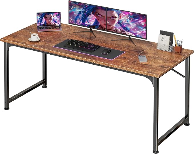 PRAISUN 55 Inch Computer Desk, Home Office Desk with Spacious Desktop, Rustic Brown by PRAISUN